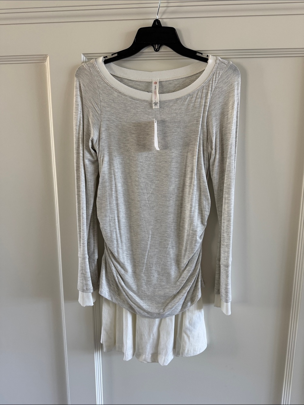 Anthropologie Light Gray Layered Long-Sleeve Top with White Hem